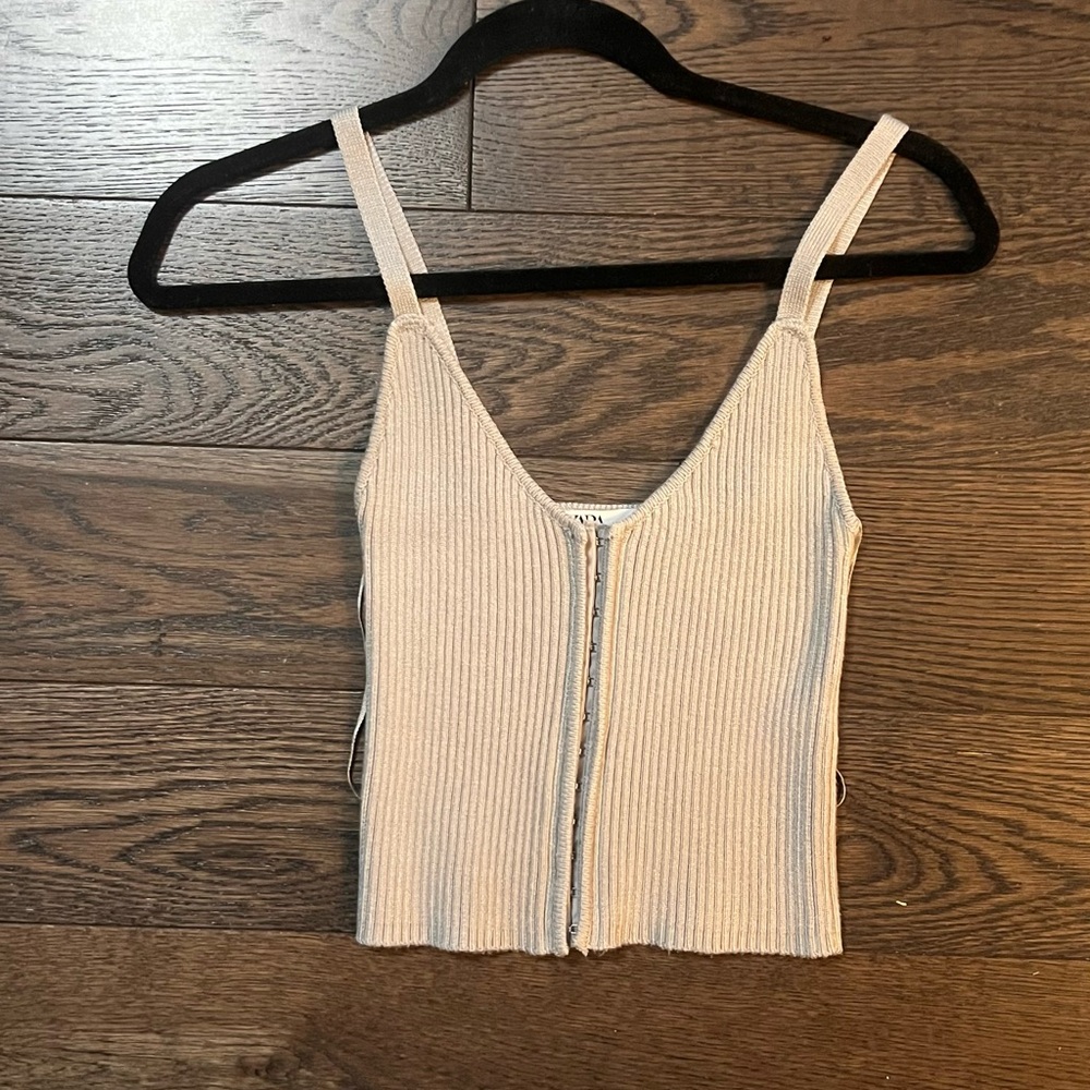 Zara front corset style ribbed tank cropped